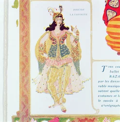 Zobeide, die Lieblingskonkubine und Anführerin des Harems von Shariar, Kostümentwurf für Diaghilews Inszenierung des Balletts „Scheherazade“, 1910